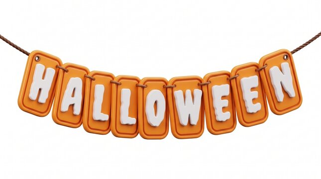 3D Halloween Garland Banner with Orange Letter Tags Hanging on Rope