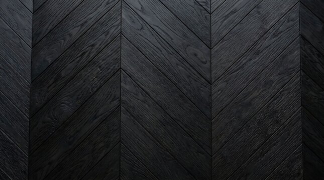 Black wooden floor with a chevron pattern made from dark planks arranged in geometric lines with pattern visible wood