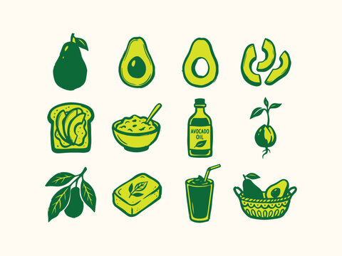 Avocado Healthy Food Doodle Collection