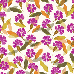 Obraz premium Seamless floral doodle pattern with hand drawn blossom flowers for fabric and textile design