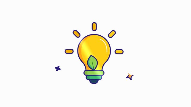 Eco Friendly Light Bulb with Green Leaf Vector Icon Representing Renewable Energy and Sustainable Ideas, 4K video animation.