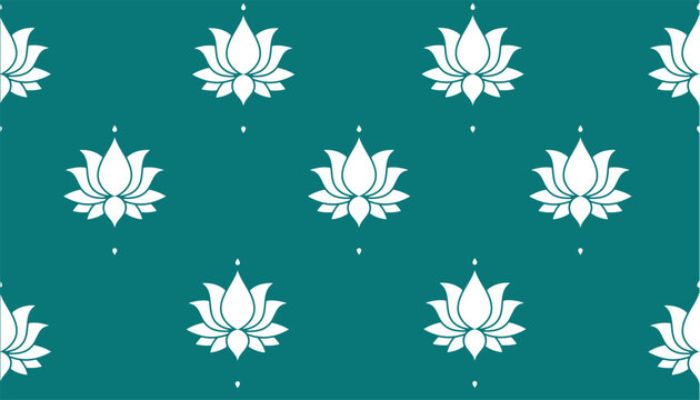White Lotus pattern with delicate drops on teal background vector illustration Isolated on white background