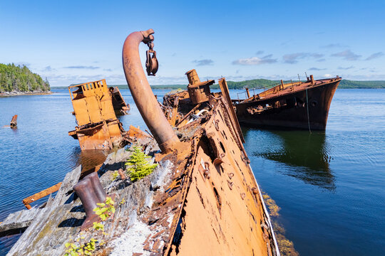 Wreck of rusted HMS Calypso ship in embree, Newfoundland & labrador