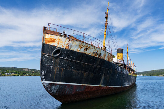 Rusted wreck of the SS Kyle ship at harbour grace Newfoundland