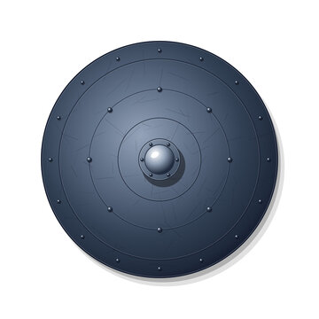 Distressed iron targe round shield with central boss dome vector
