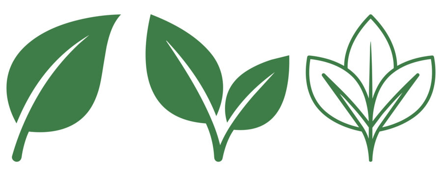 Green leaf icons with outline natural and organic concept illustration collection contemporary minimalist creative isolated background