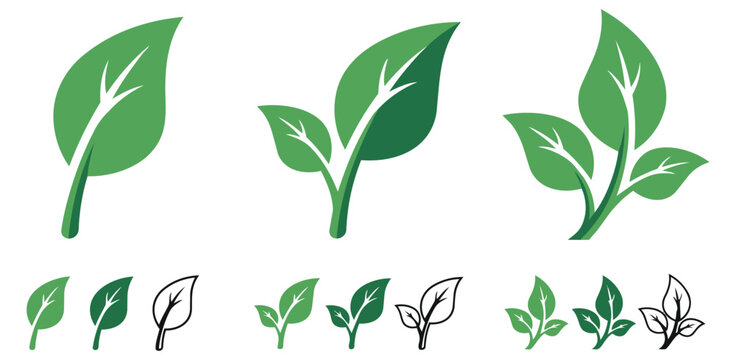 Green leaves icons natural and organic concept illustration collection contemporary minimalist creative isolated background composition