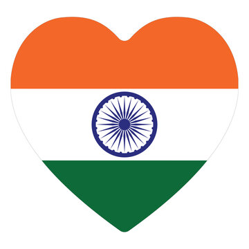 India National Flag in Heart Shape with Ashoka Chakra, Saffron White and Green Tricolor Symbolizing Patriotism, National Pride and Indian Identity