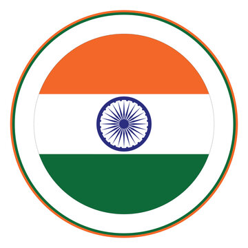 India National Flag Circular Emblem with Ashoka Chakra in Saffron White and Green Colors, Patriotic Country Symbol Isolated on White Background