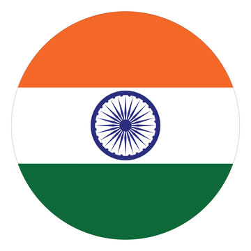 India National Flag Circular Symbol Emblem Isolated on White Background