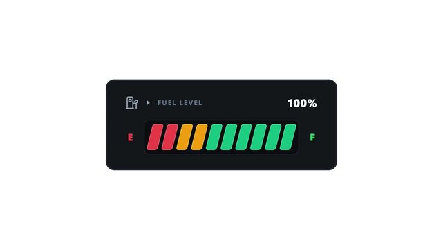 Digital fuel level gauge icons showing different percentage levels
