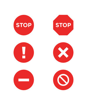 Stop icon collection featuring various universal hazard symbols