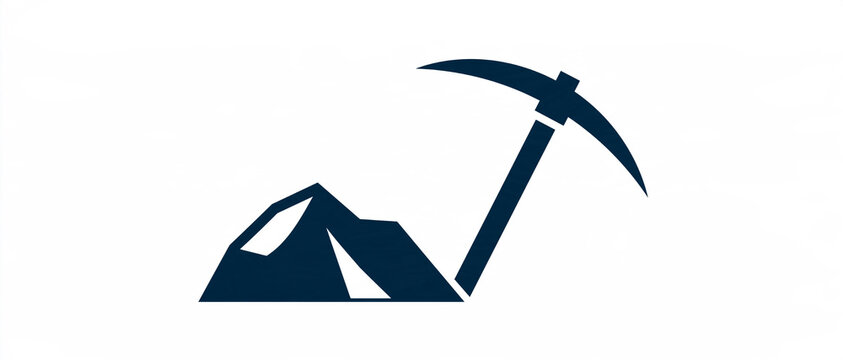 Minimalist mountain hiking icon with peak and ice axe symbol