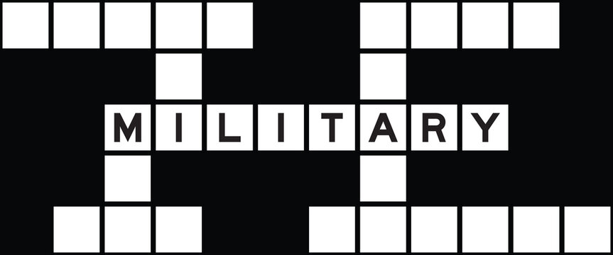 Alphabet letter in word military on crossword puzzle background