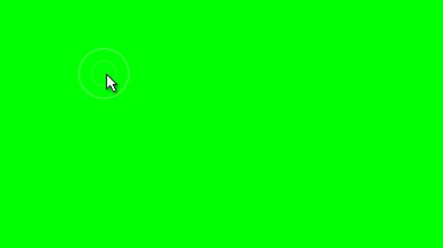 Professional 8-bit pixel mouse cursor moving and clicking with modern ripple wave animations over a customizable green screen chroma key background.