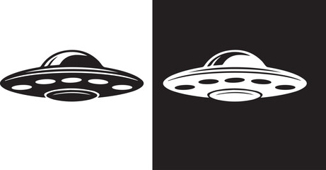 UFO abducting cannabis plant icon representing alien concept, marijuana culture and surreal theme in minimal outline style © malaika