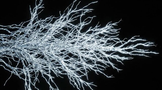 Animation showing the growth of roots on a black background with detailed movements over time
