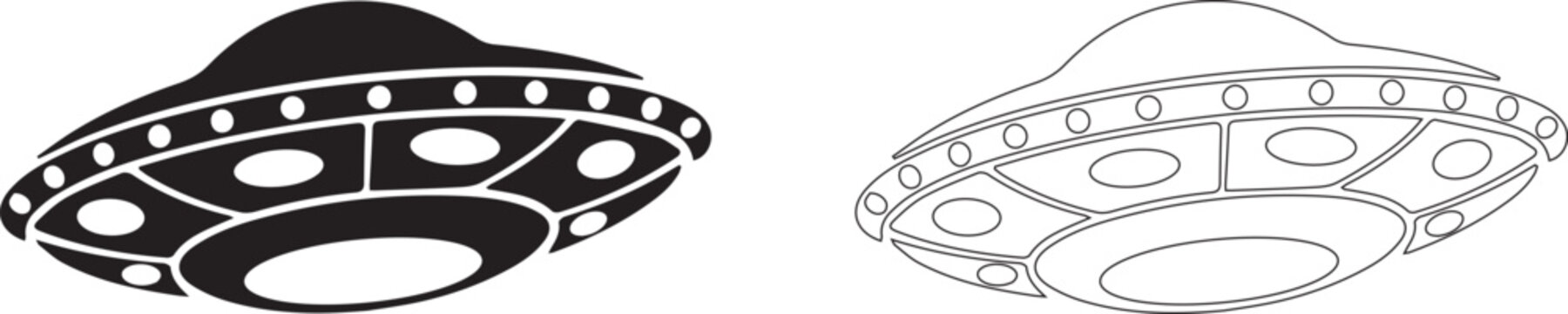 UFO abducting cannabis plant icon representing alien concept, marijuana culture and surreal theme in minimal outline style