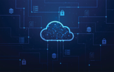 Fototapeta premium cloud computing database online network technology blue background. servers storage communication. data transfer cyber. vector illustration fantastic technology