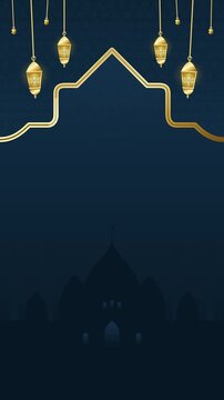 Islamic ramadan background with golden lanterns and mosque silhouette