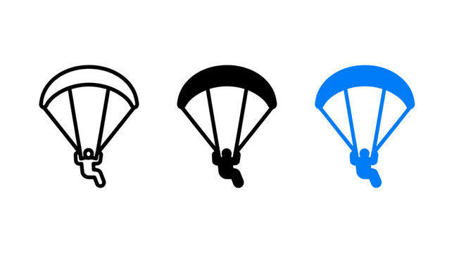 Paragliding icon design set with silhouette and outline vector graphics