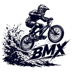 Fototapeta premium BMX Rider Performing Jump Trick with BMX Lettering Vector Design