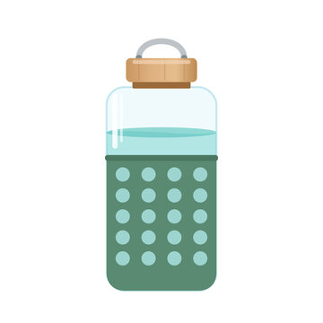 Eco glass water bottle with bamboo cap and silicone sleeve vector