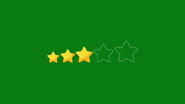 Three Golden Stars Rating Feedback Motion Graphic with Two Outlined Stars on Chroma Key Green Screen Background for Product Review, Customer Satisfaction, and Service Evaluation