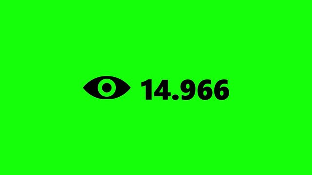 Digital view counters with increasing numbers on green screen background