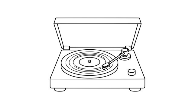 Vinyl record turntable with dust cover tonearm and spinning platter retro audiophile music player vector icon illustration for music enthusiasts - professional high detailed commercial stock imagery