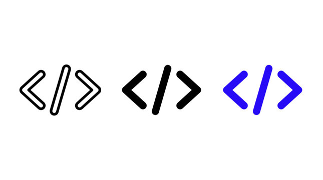 Set of source code programming icons with bracket and slash symbols vector