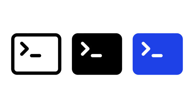 Set of Three Terminal Command Line Interface Icons for Software Development