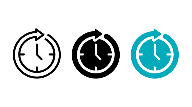 Vector set of three time management icons with clock symbols and cycle