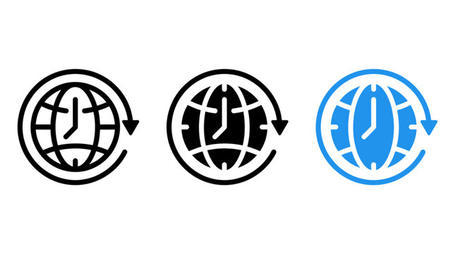 Time zone icon design set with globe symbols and arrows representing clocks