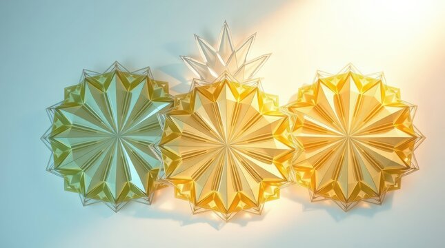 Glass pineapple slices arranged in a flat lay with geometric origami style patterns