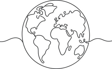 A continuous line drawing depicts the world globe showcasing a minimalist style © zakiya