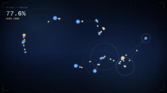 Midnight blue network node dashboard with pulsing data links, seamless fintech loop