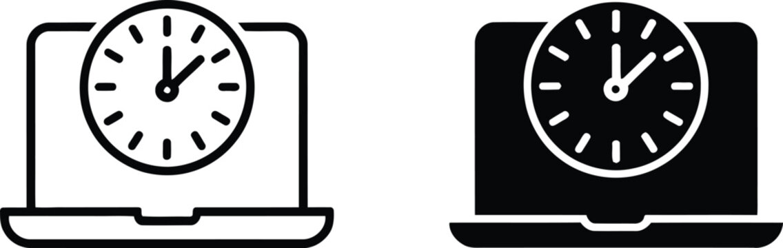 Laptop computer and time clock deadline icons with deadline