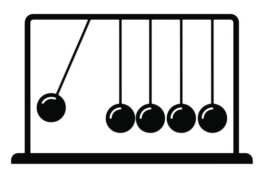 Newton cradle physics experiment balance motion momentum black icon graphic with momentum spheres science icon kinetic energy gravitational force swinging balls