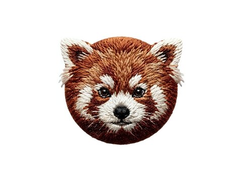Red panda face with distinctive white markings and rounded ears, isolated on white background