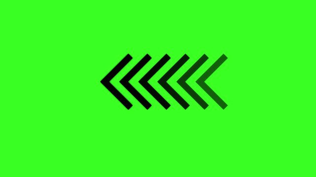 Black colour icon left arrow animation on green background. direction arrow icon motion. right to left arrow isolated,  Animated arrows for the overlay video layer. 4k animation.