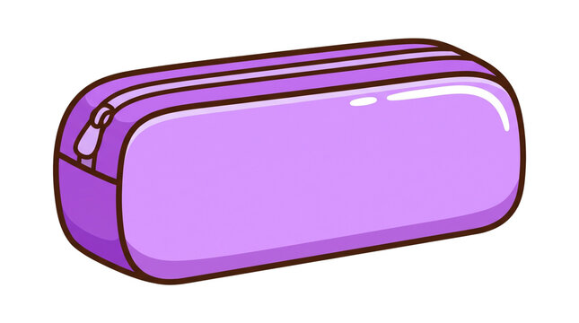 Purple pencil case cartoon vector illustration, isolated school stationery clip art on transparent background