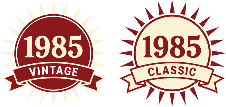 1985 Vintage Classic Anniversary Badge Collection Retro Emblem Vector Design