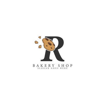 Letter R Logo with Cookie Illustration. Alphabet R Bakery and Sweets Design Icon