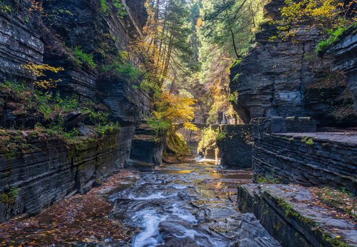 Watkins Glen State Park gorge trail in autumn - Finger Lakes	