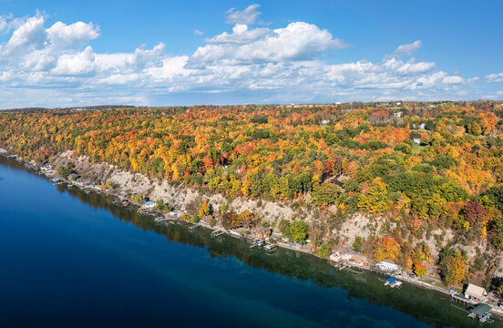 Finger Lakes shoreline in autumn - Cayuga Lake - New York