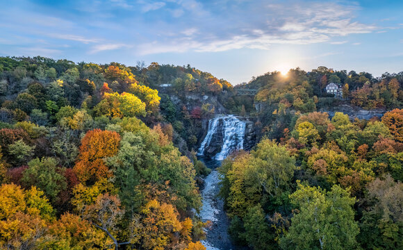 Ithaca falls at sunrise in autumn - New York