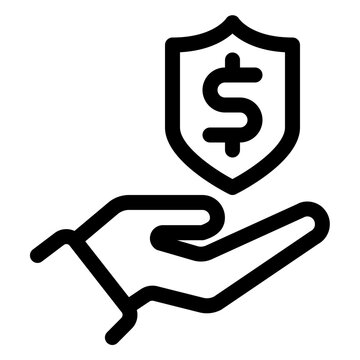 Hand Holding Dollar Shield Insurance Line Icon