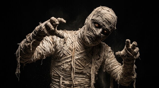Mummy creature reaching out with glowing eyes