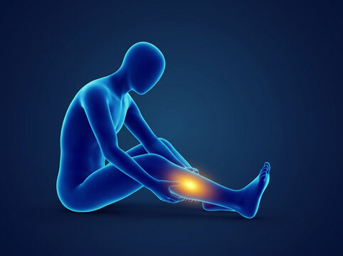 3D illustration of a person experiencing severe thigh muscle pain